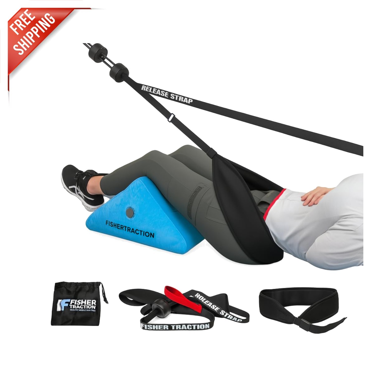 Portable Lower Back Decompression System with Patented Strap Release – 10x8x4 in