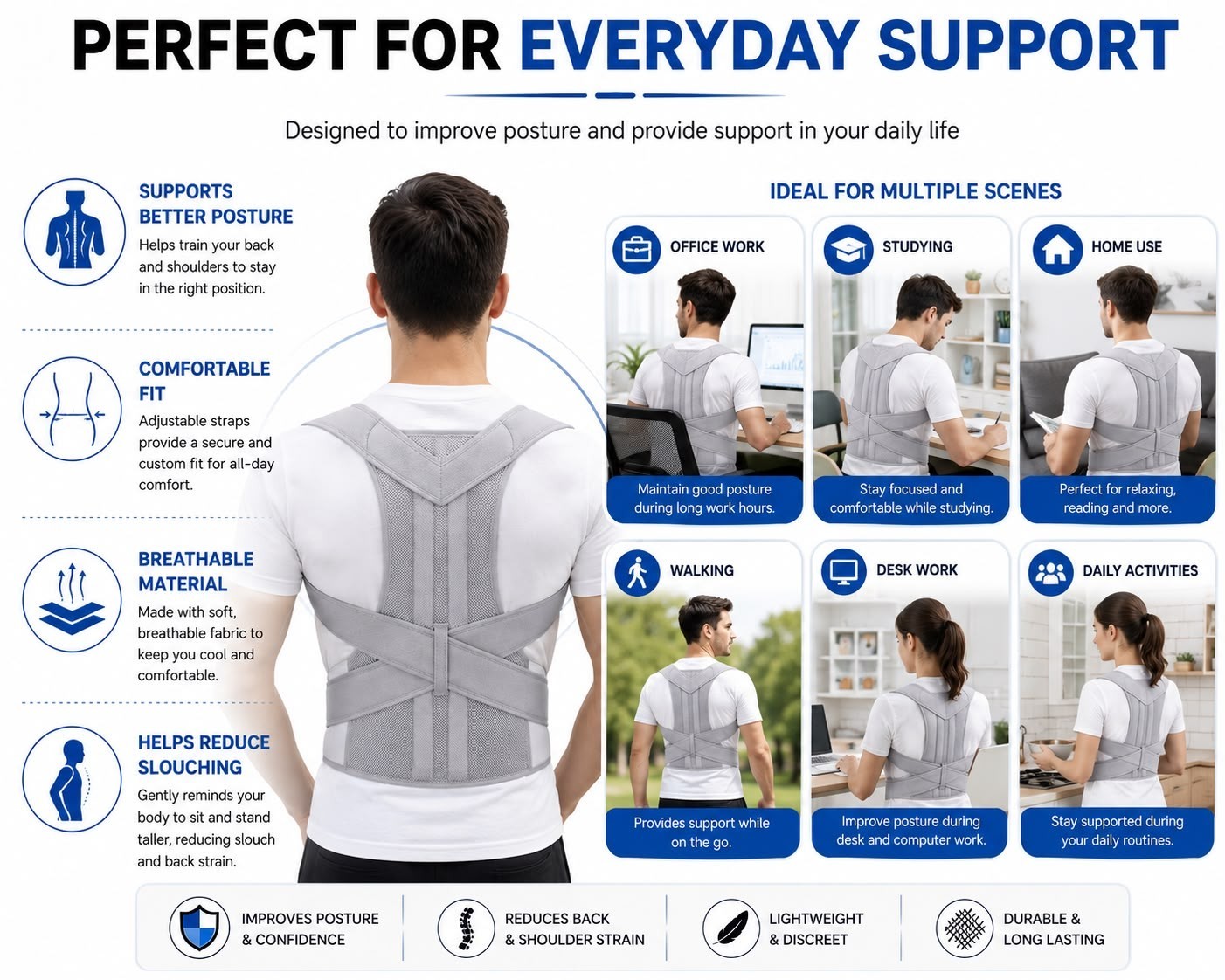 Adjustable Upper Back Posture Corrector Brace Support Belt for Men Women