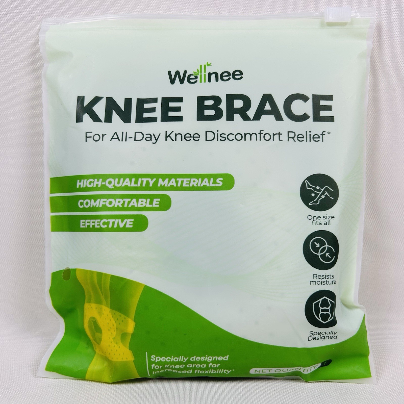 WELLNEE KNEE BRACE FOR ALL DAY KNEE DISCOMFORT RELIEF ONE SIZE FITS ALL NEW