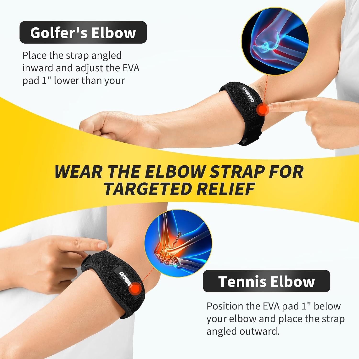 2 Pack Tennis Elbow Brace – Adjustable Compression Strap for Pain Relief, Black
