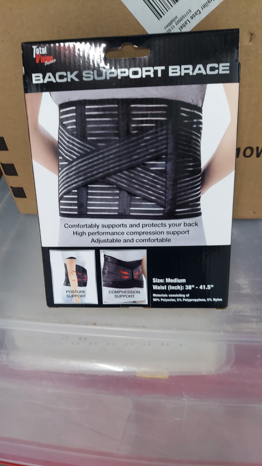 Total Vision Back Support Brace Size M Waist 38-41.5” New