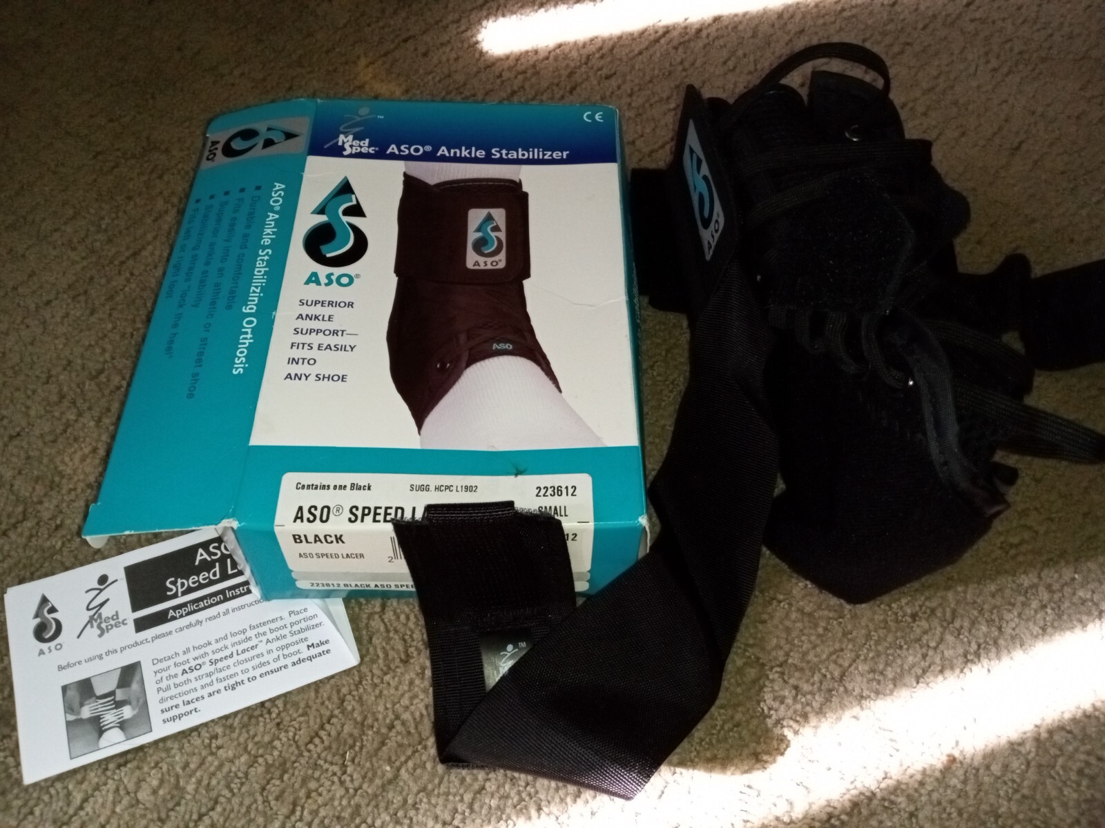 Med Spec ASO Speed Lacer Ankle Stabilizer – Small, Black