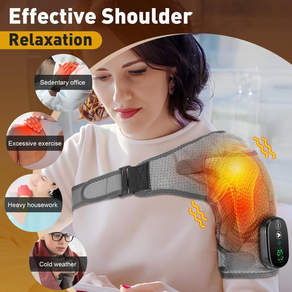 Electric Heated Vibration Shoulder Massager Shoulder Brace for Joint Pain Relief