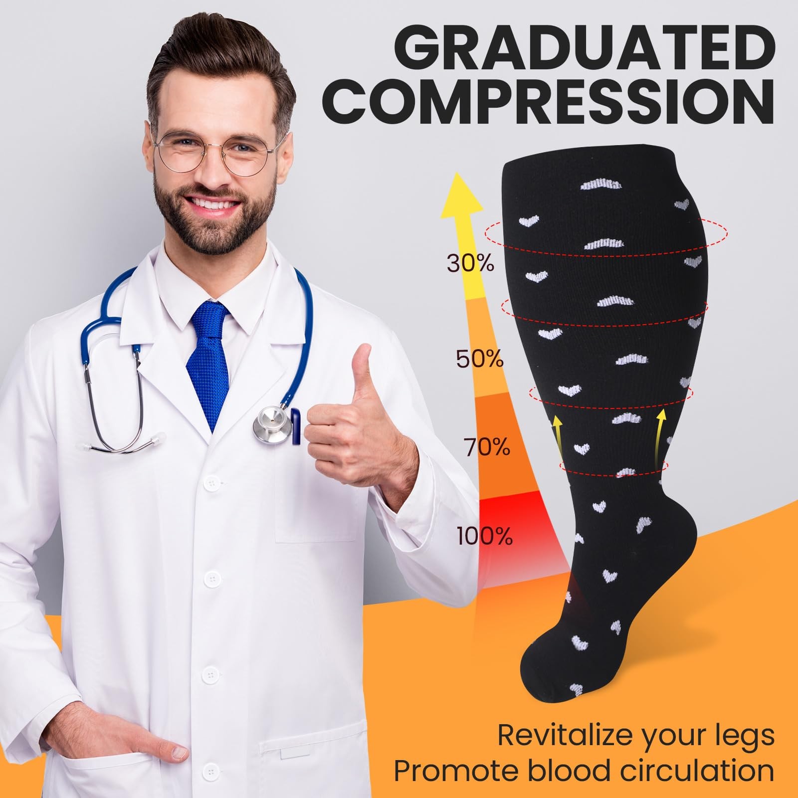 Plus Size Compression Socks 8 Pairs 20-30mmHg Wide Calf Knee Support Extra