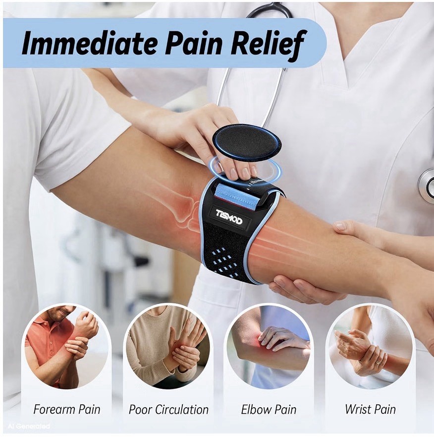 TSMOD Adjustable Elbow & Forearm Support Brace for Pain Relief, Black/Blue. S/M