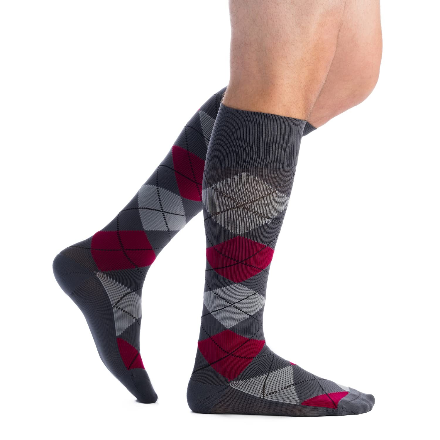 Unisex 15-20 mmHg Knee High Compression Socks, Argyle, Moderate Pressure, Pair