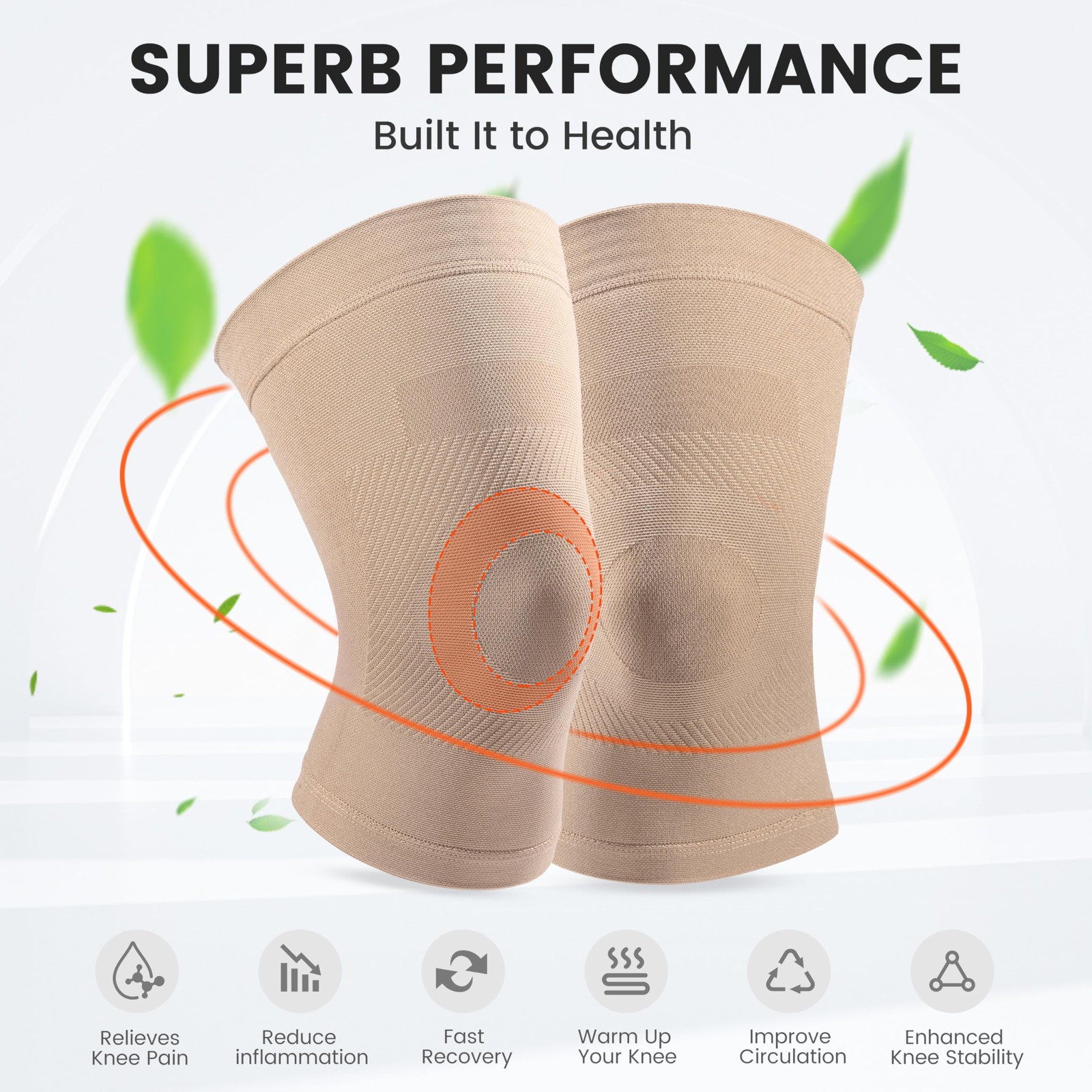 Knee Compression Sleeves, 1 Pair, Can Be Worn Under Pants, 20-30mmHg Strong S…