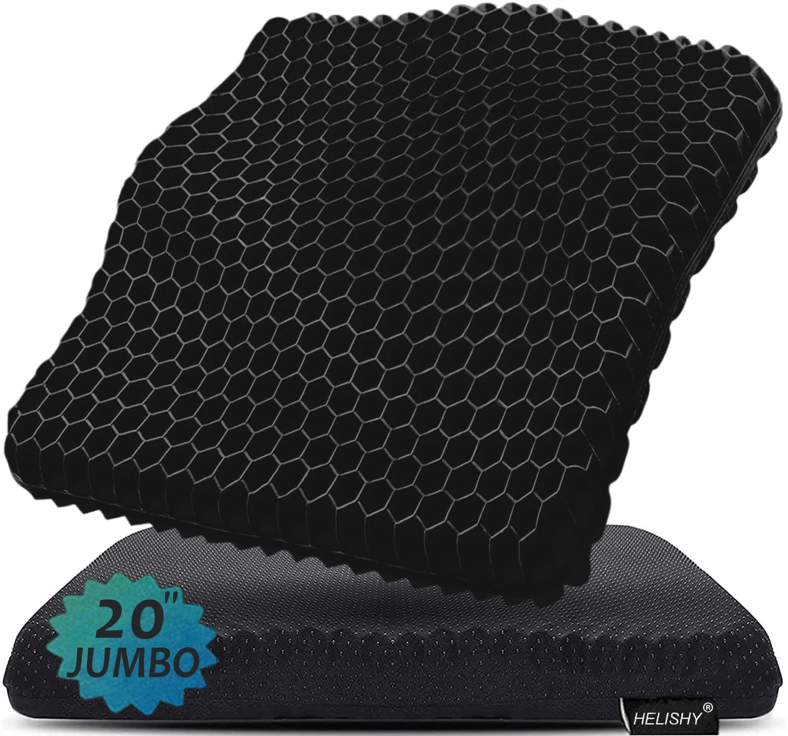20″ Gel Seat Cushion for Long Sitting Jumbo Thick – 20×19.7×1.95inch, Black