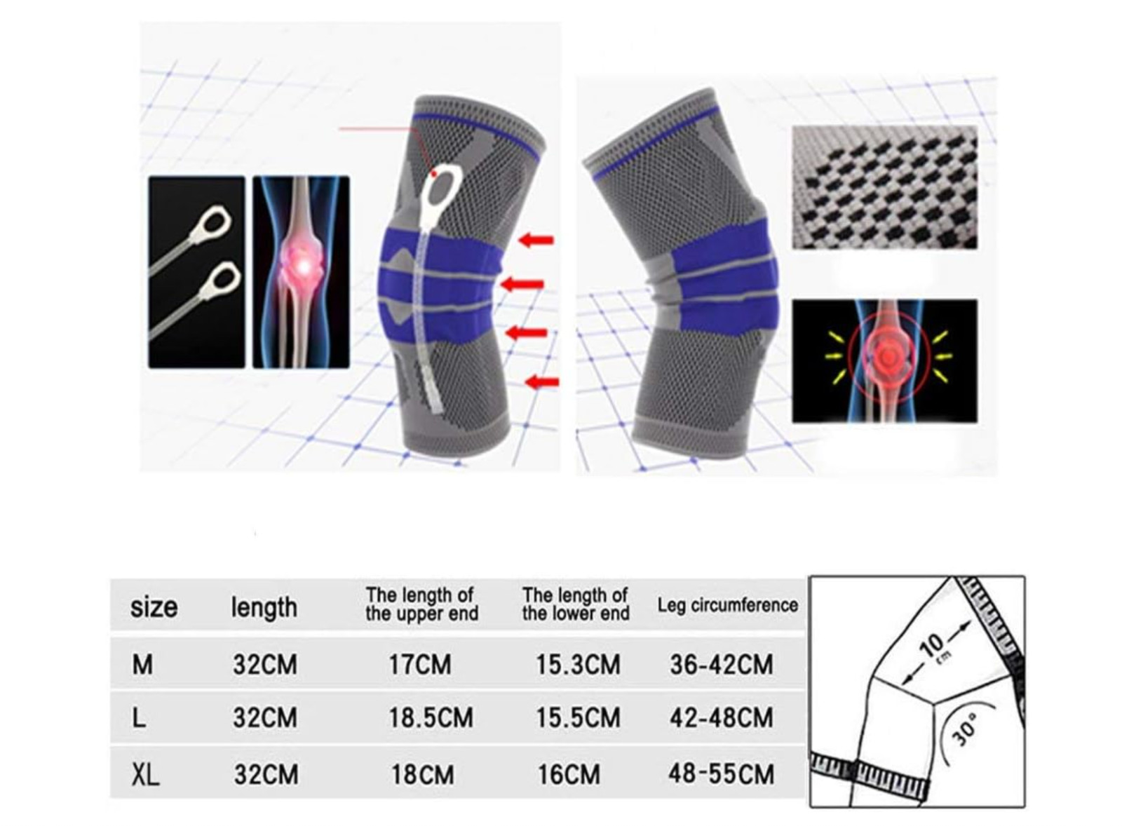 Knee Brace Compression Sleeve – Best Knee Pads Braces for Men Women Medical – M