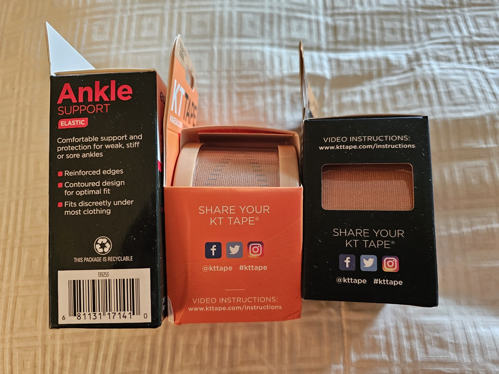 New lot of 2 boxes of KT sports tape and a M/L Equate ankle support sports