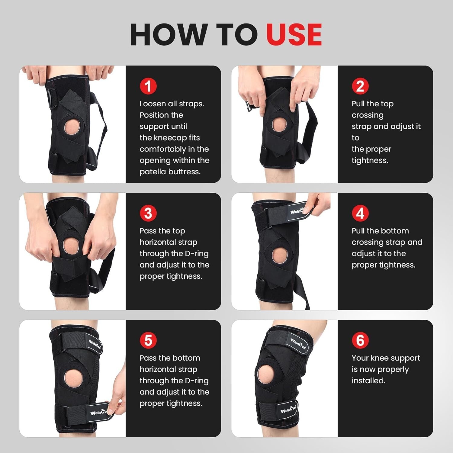 WELOVE Knee Brace Support & Compression – Cross Straps for Stability – Large-NEW