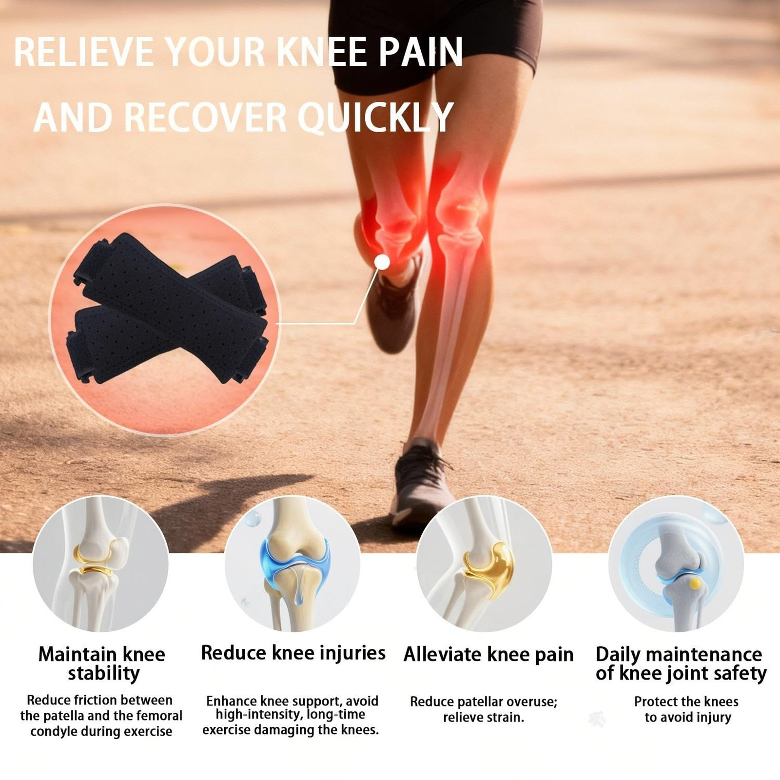 Knee Support Brace for Women Men Double Knit Patella Tendon Straps for Running