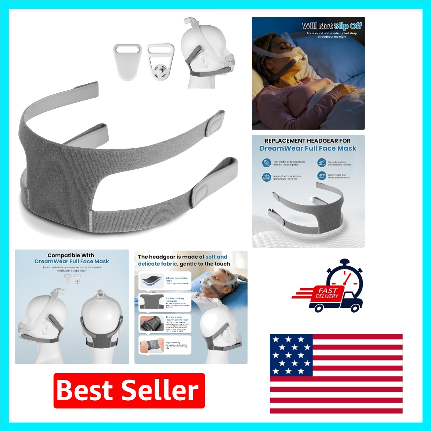 Replacement DreamWear Headgear with Non-Slip Design for All-Night Use