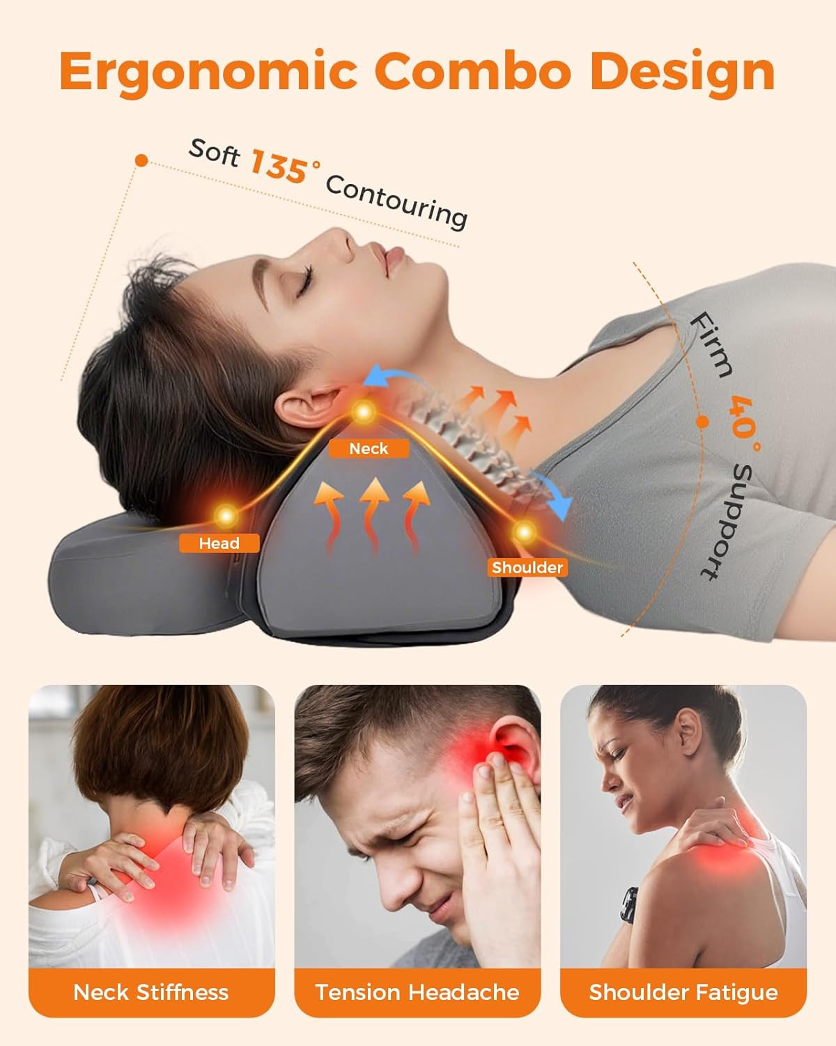 Cervical Traction Device with Red Light Thera, Cordless Neck Stretcher Pillow fo