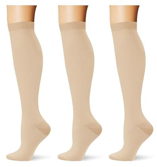 (3 pairs) Compression Socks 20-30 mmHg Long Knee Small-Medium 3p7 Skin Color