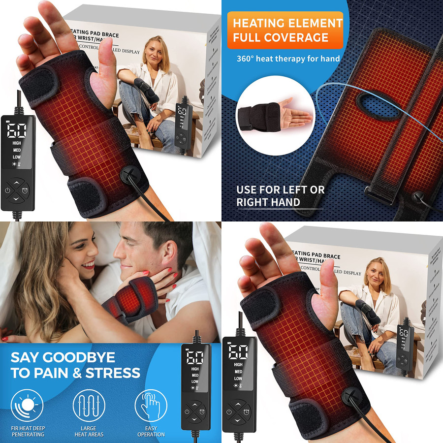 Electric Wrist Hand Heating Pad Brace Wrap Massage Arthritis Carpal Pain Relief