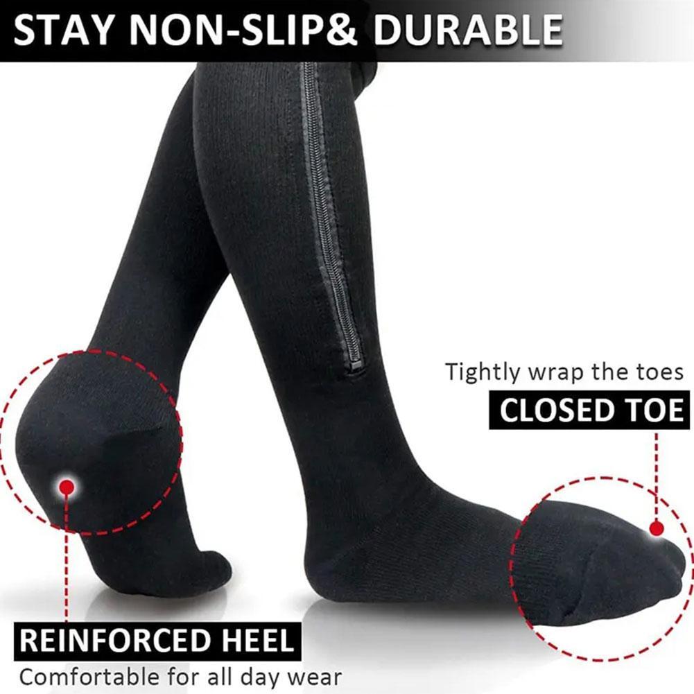 Zip-Up Compression Socks 20-30 mmHg GRADE Knee-High Unisex Leg Support NUDE