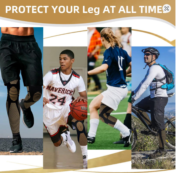 Copper Compression Knee Sleeve Long Full Leg Brace Support Sports Joint Pain Rel