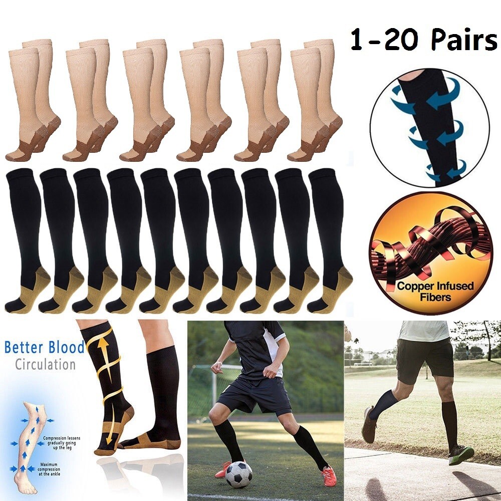 Lot Copper Compression Socks 20-30mmHg Graduated Support S-XXL Mens Womens