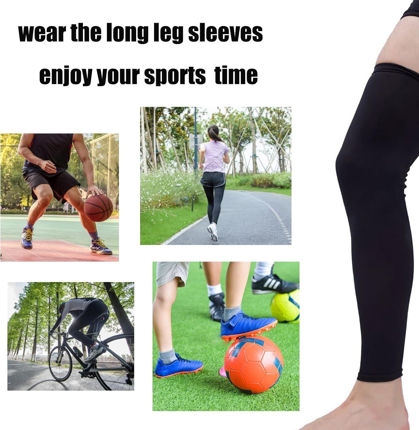 2 Pair Full Leg Compression Sleeves for Men Women for Running, Cycling, Football