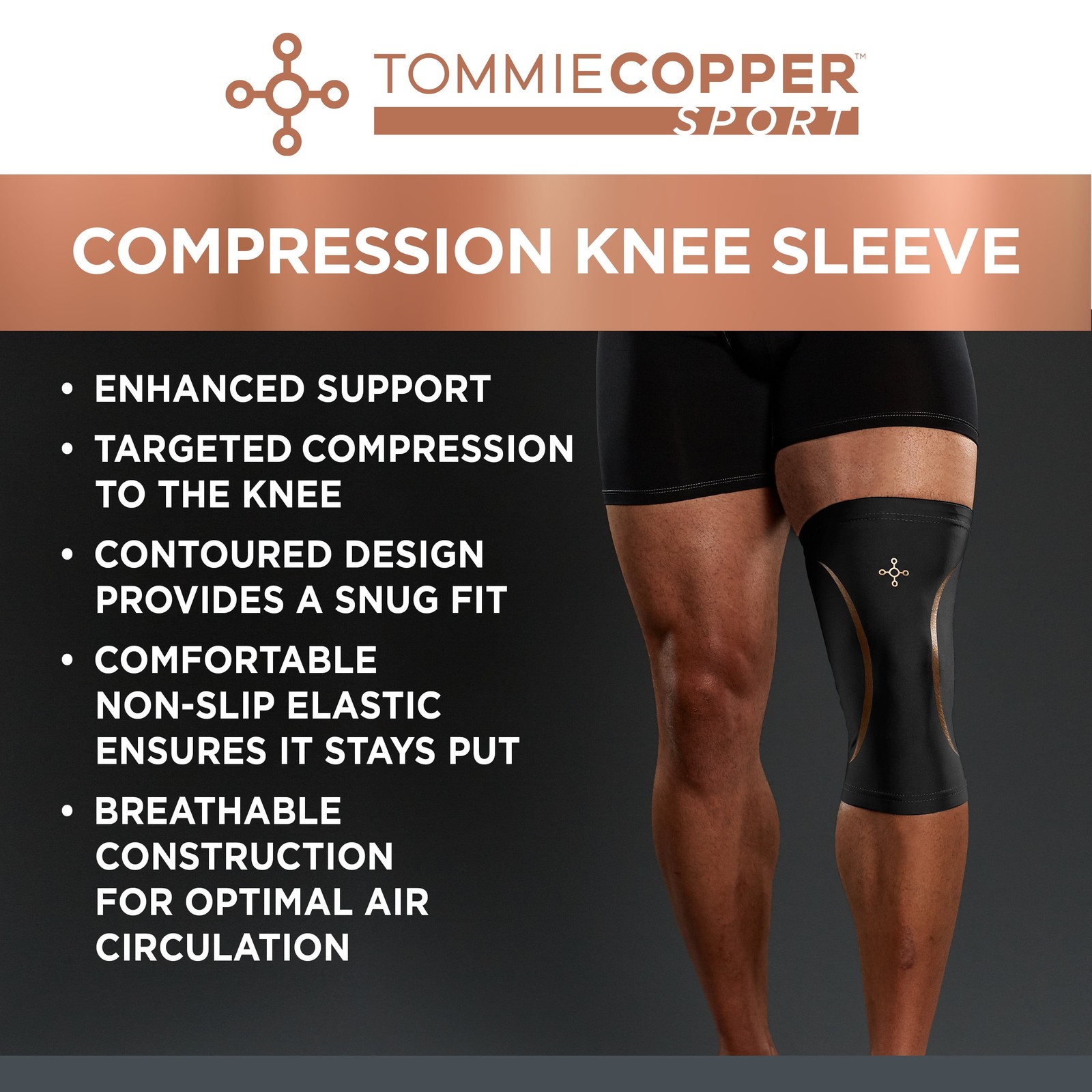 Compression Knee Sleeve Sport Support Brace Black Color Small Medium Size 1-Pack