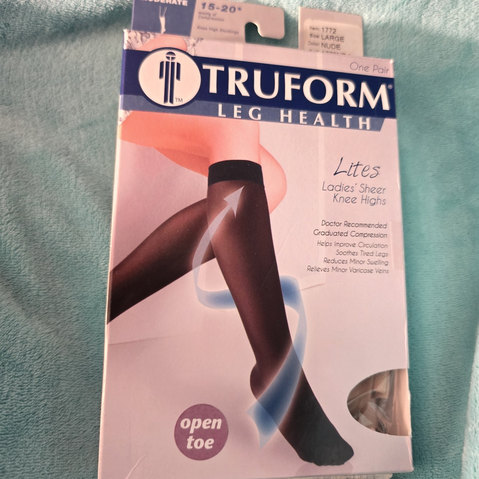 Truform 1772 Compression Stockings Sheer Nylon Open Toe 15-20 mmhg Ladies L Nude
