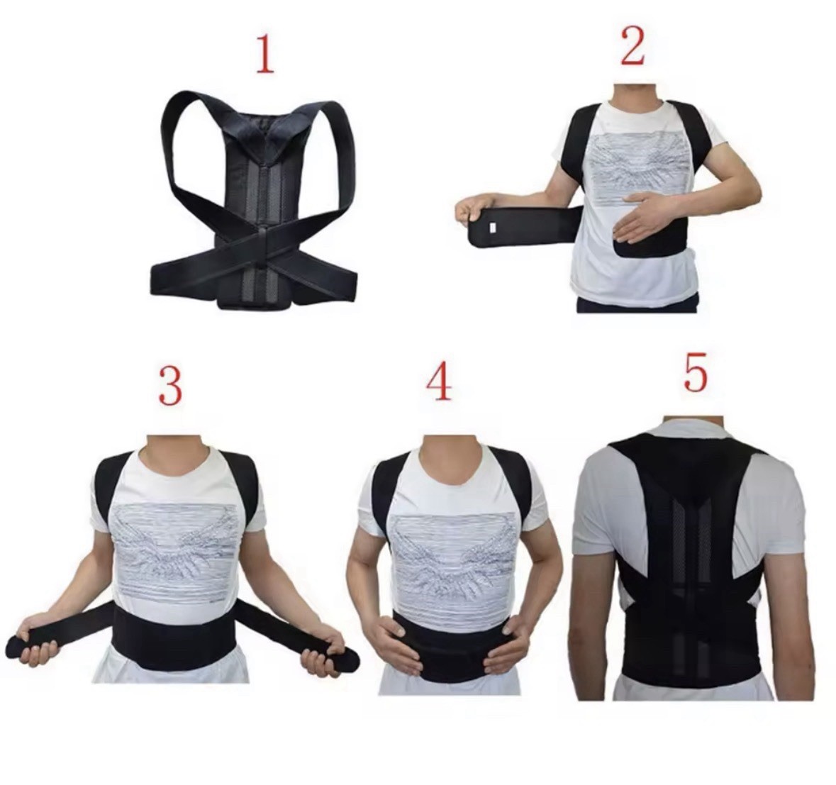 Adjustable Back Posture Corrector Brace NY-48 Neoprene Mesh Black Adult Unisex
