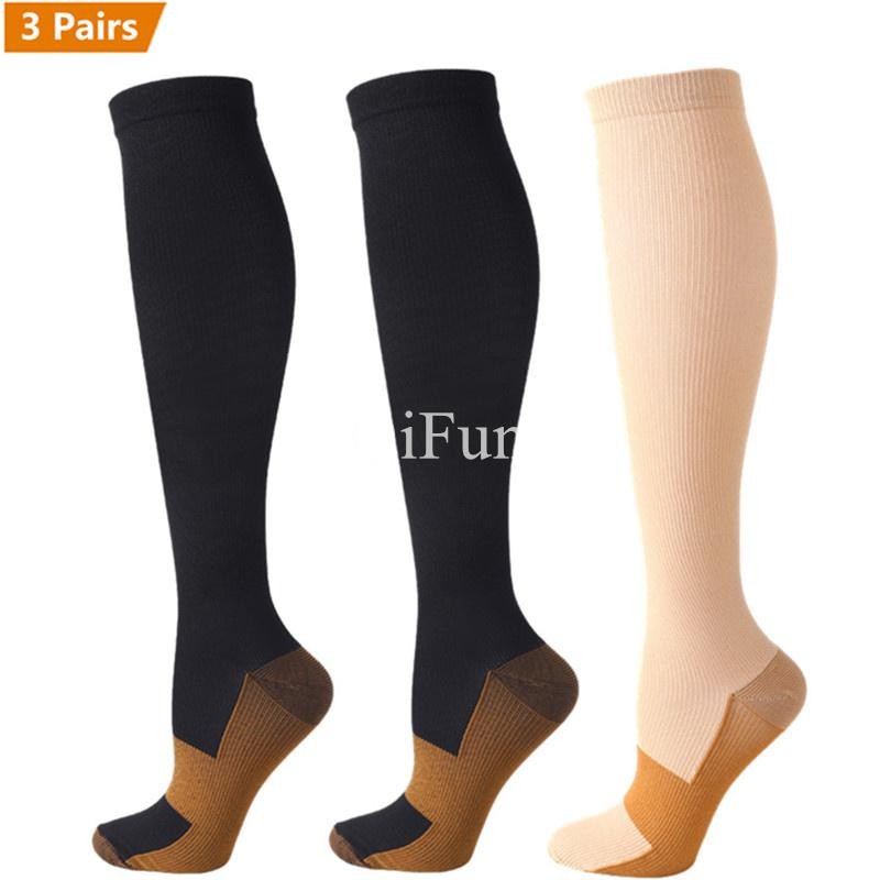 3 Pairs Copper Compression Socks 15-20mmHg Knee High Support Men Women Relief