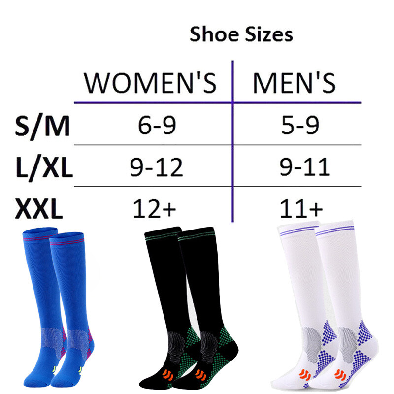 3 Pair Compression Socks Black+Blue+White Blood Circulation Promotion Stockings