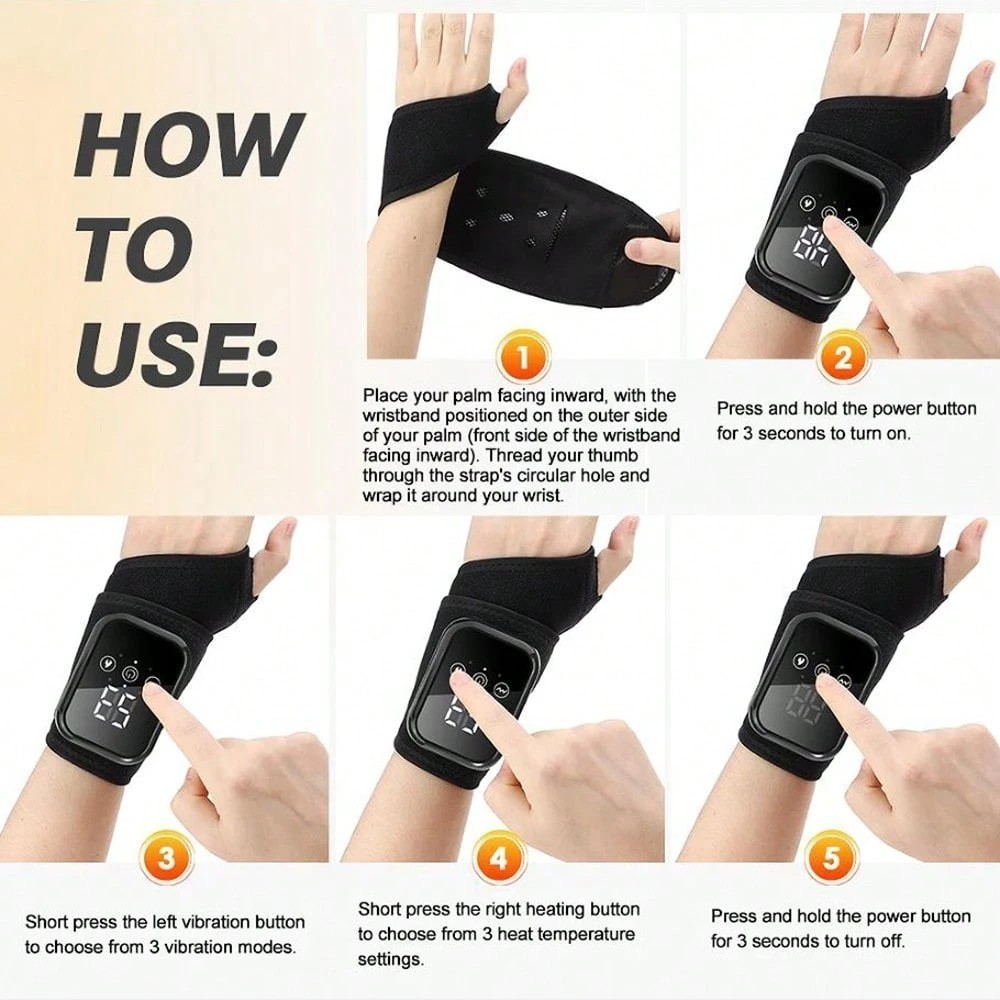 Warm Comfort Wrist Brace Heating Vibration Hand Support Pain Relief Wrap