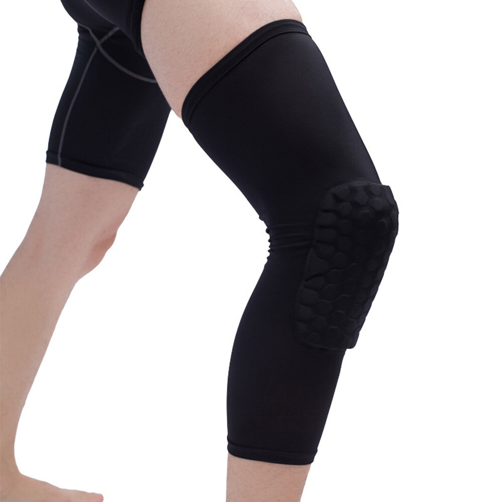 Black Compression Long Sleeve Support Leg Knee Pad Brace Sport Pain Guard 45cm