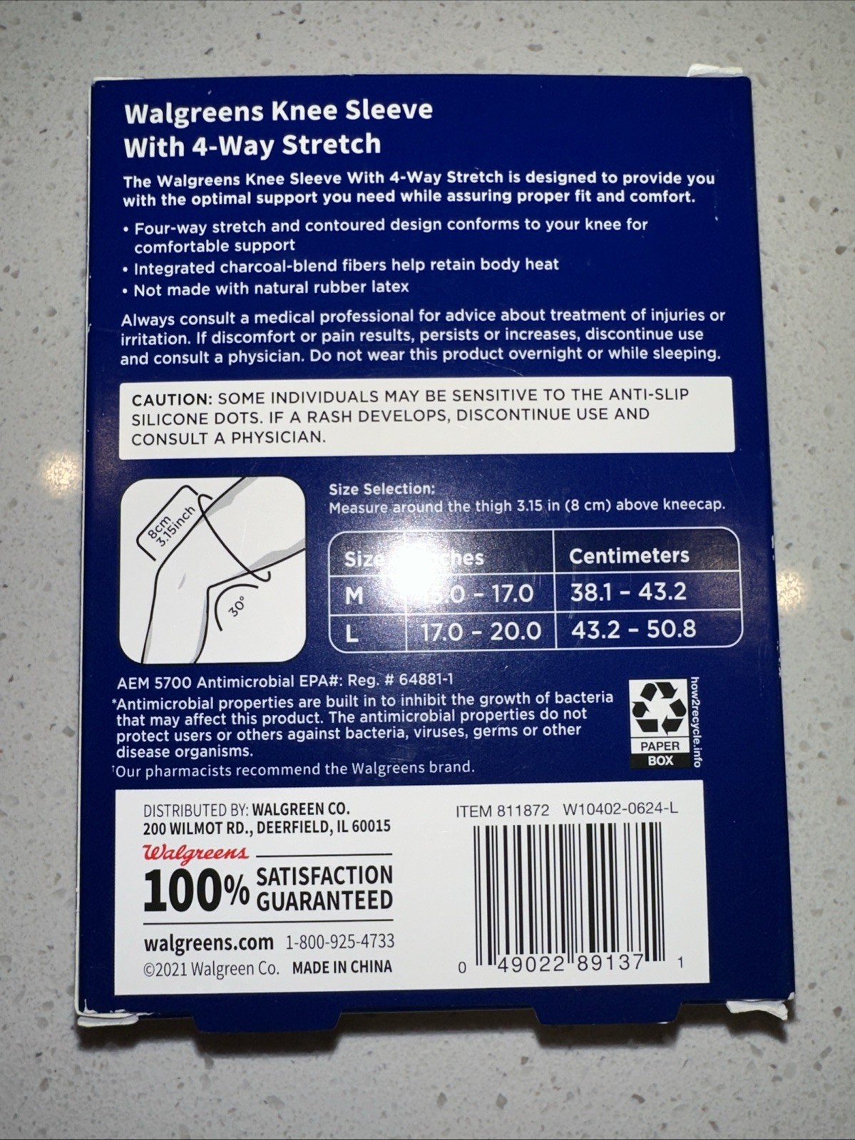 NIP Walgreens 4-Way Stretch Compression Knee Sleeve ~ Moderate Support ~ Size L
