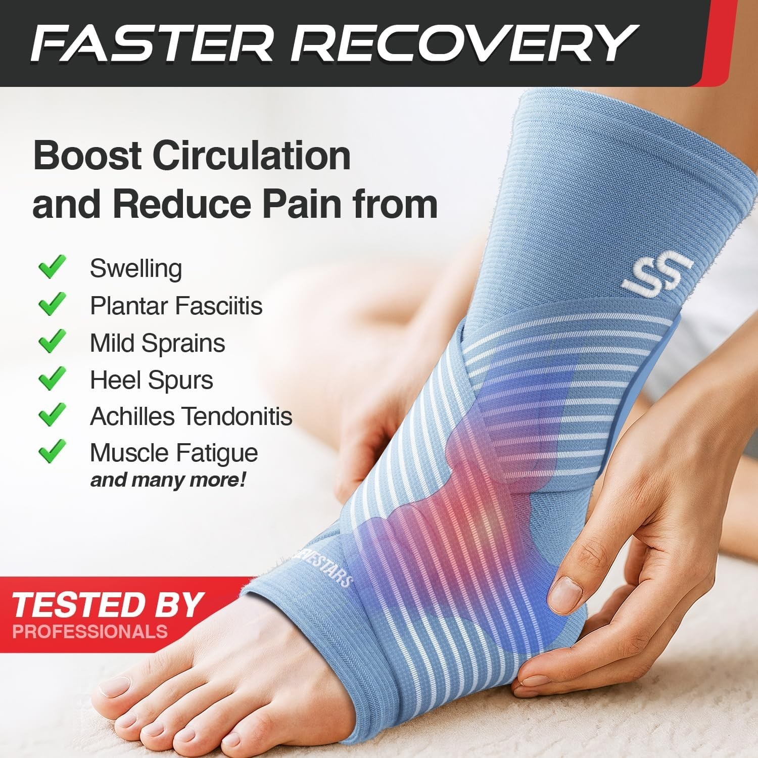 Adjustable Compression Ankle Brace for Ligament Damage – Light Blue, Medium Size