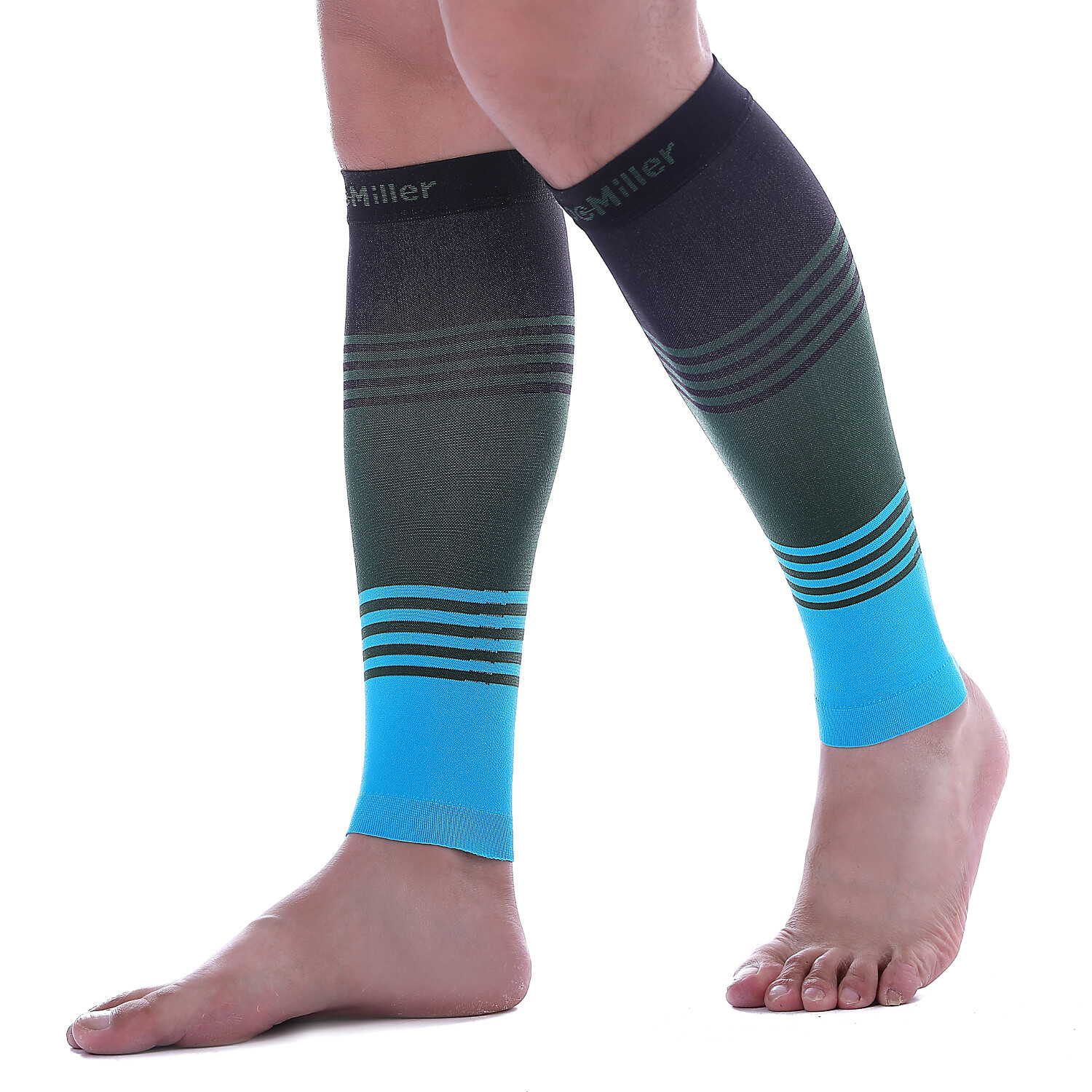 Doc Miller Calf Compression Sleeve 1Pair 20-30mmHg Varicose Veins BLACK/GRN/BLUE