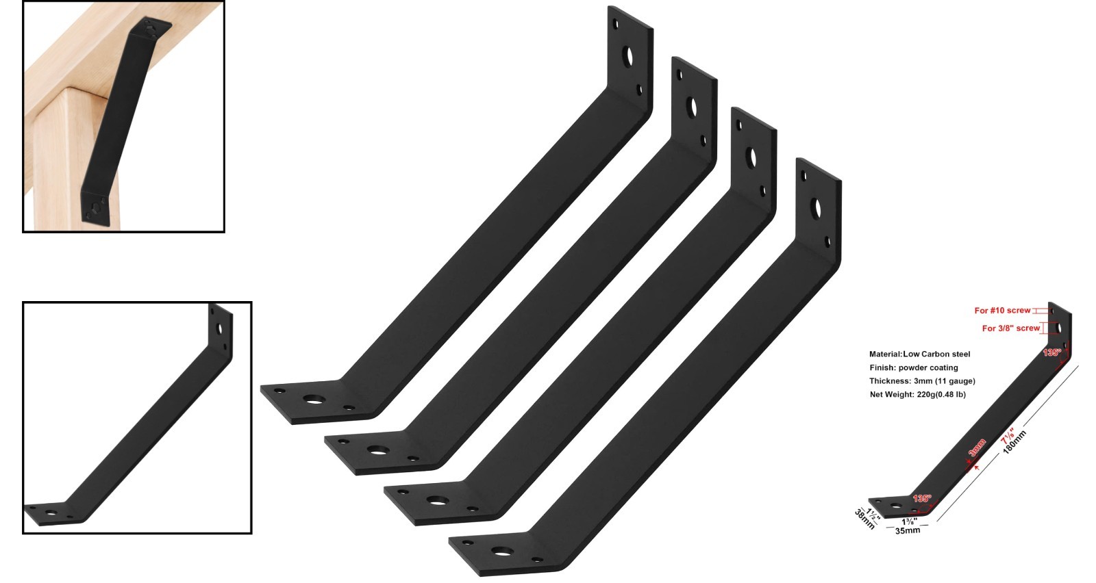 4 Heavy-Duty 45-Degree Angle Bracket Straps – 11 Gauge Low Carbon Steel