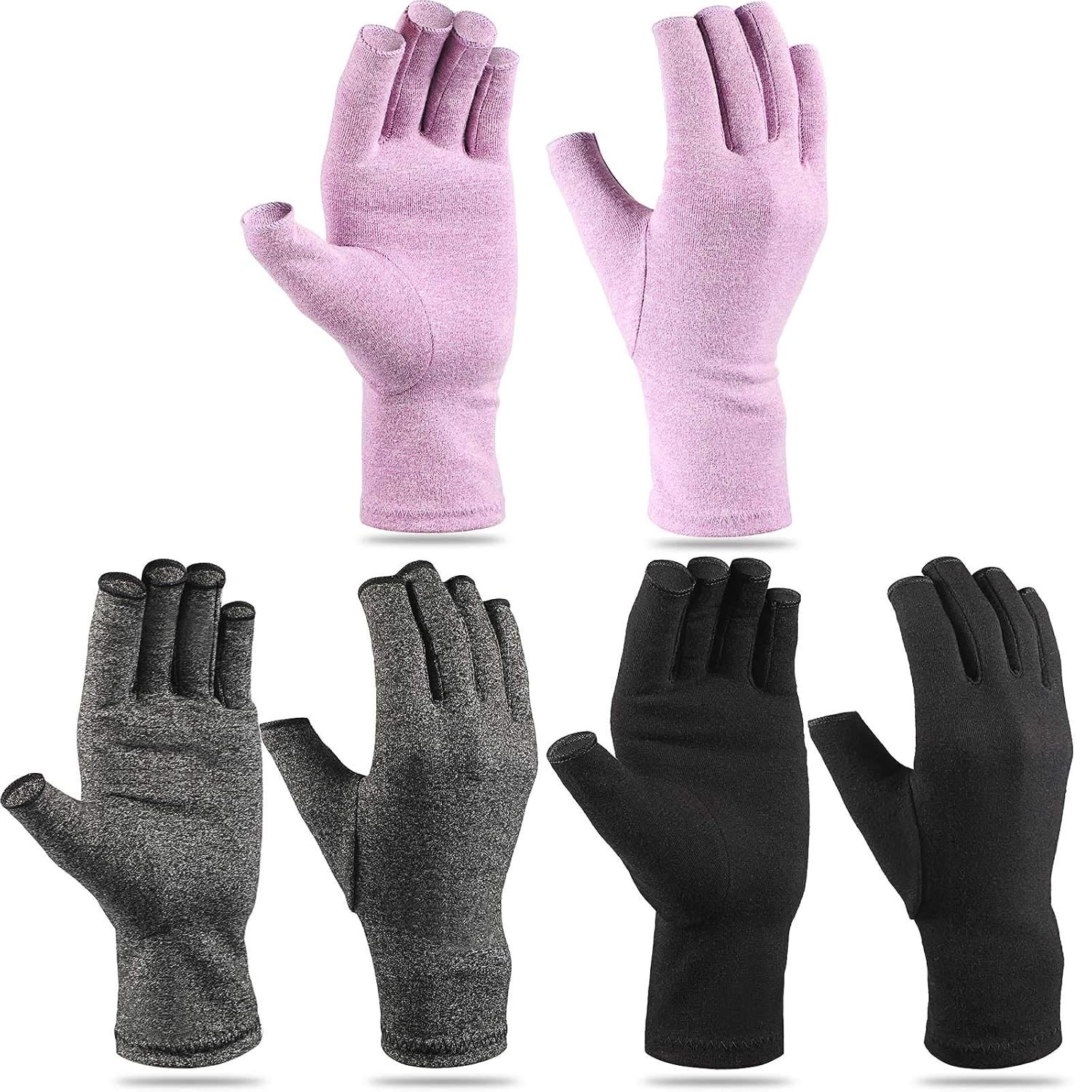 Compression Arthritis Gloves for Hands Men Women Fingerless Black Gray Purple