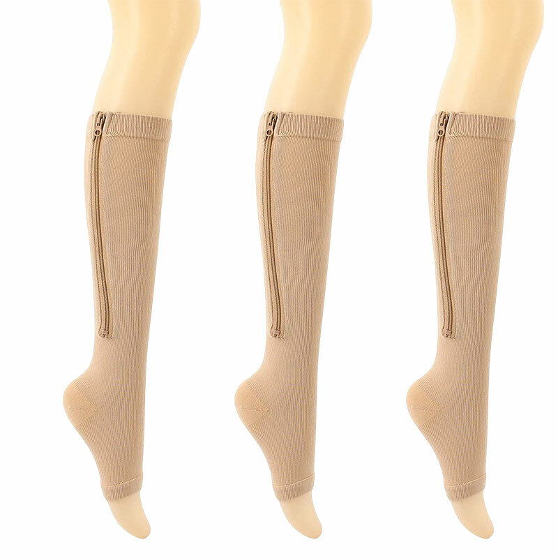 Compression Socks Knee-Hi Zipper Stockings Open Toe Support Hose 20-30mmHg Edema