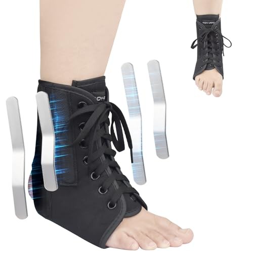 Lace Up Ankle Brace with Metal Side Stabilizers, Adjustable Lace-Up Large