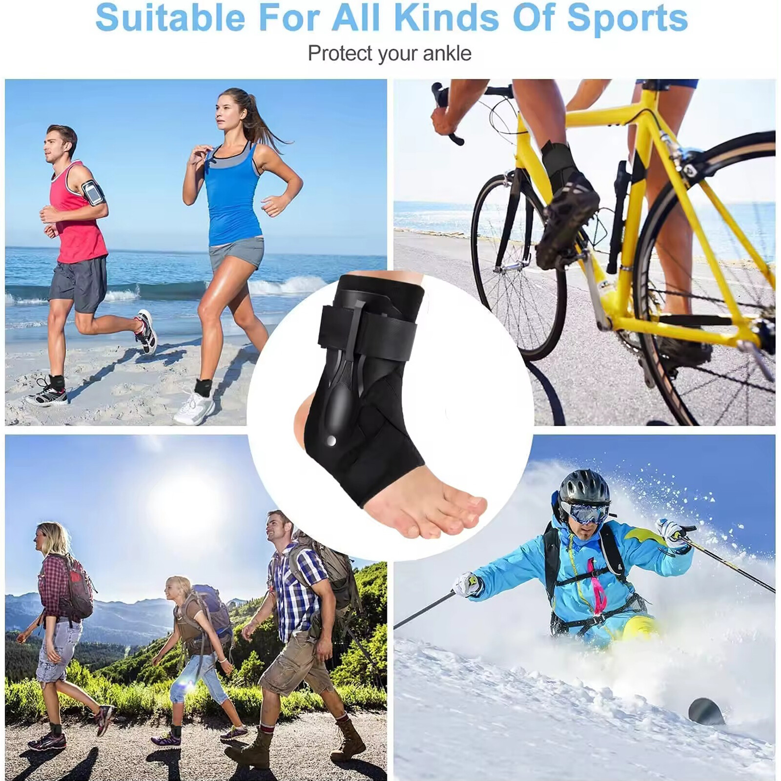 Black Ankle Brace Support Compression Stabilizer Pain Relief Foot Lace Wrap