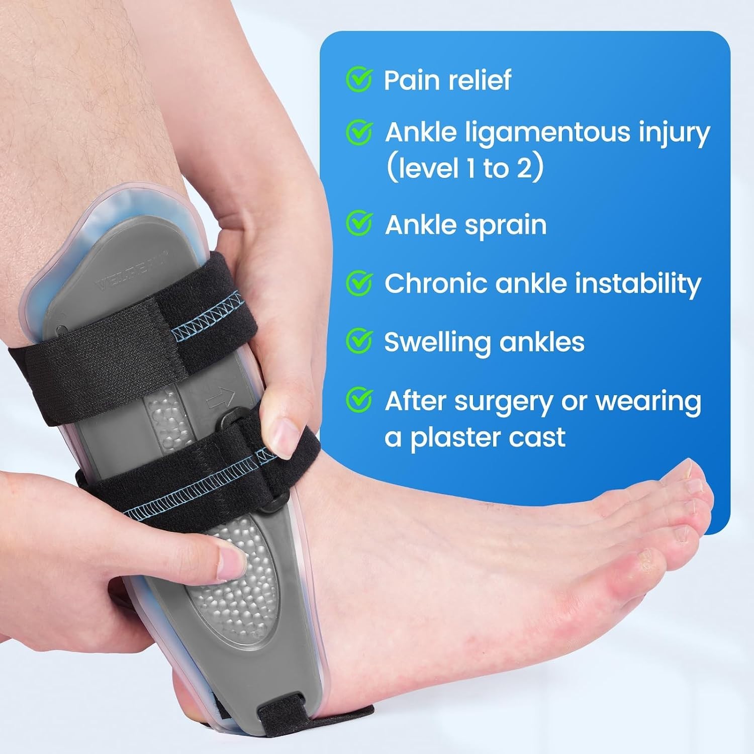 Ankle Stabilizer Brace for Sprain, Ligament Injury (Grade 1 to 2) One Size Gel