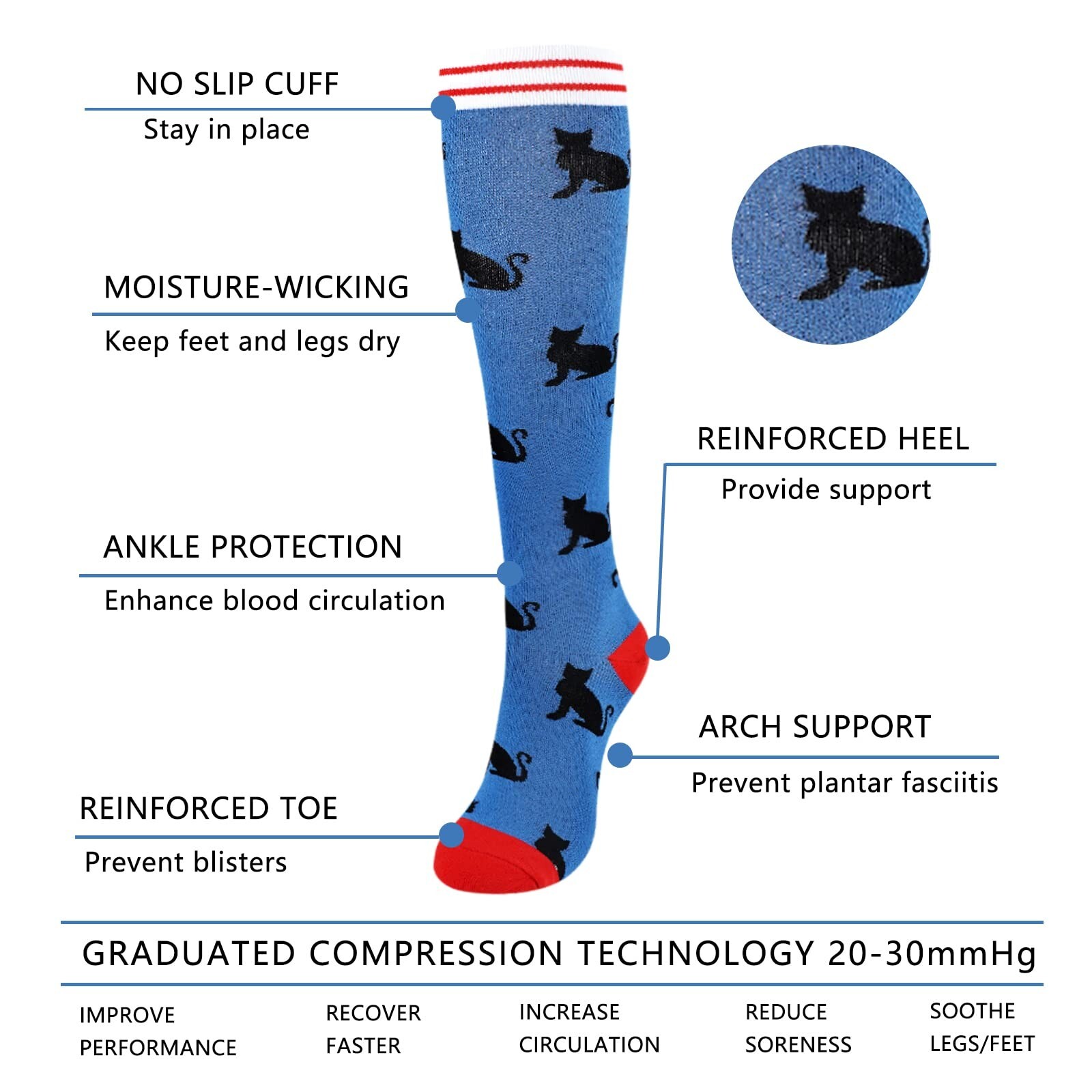 Junely 3 Pairs Compression Socks for Women Knee High for Running Work Support…