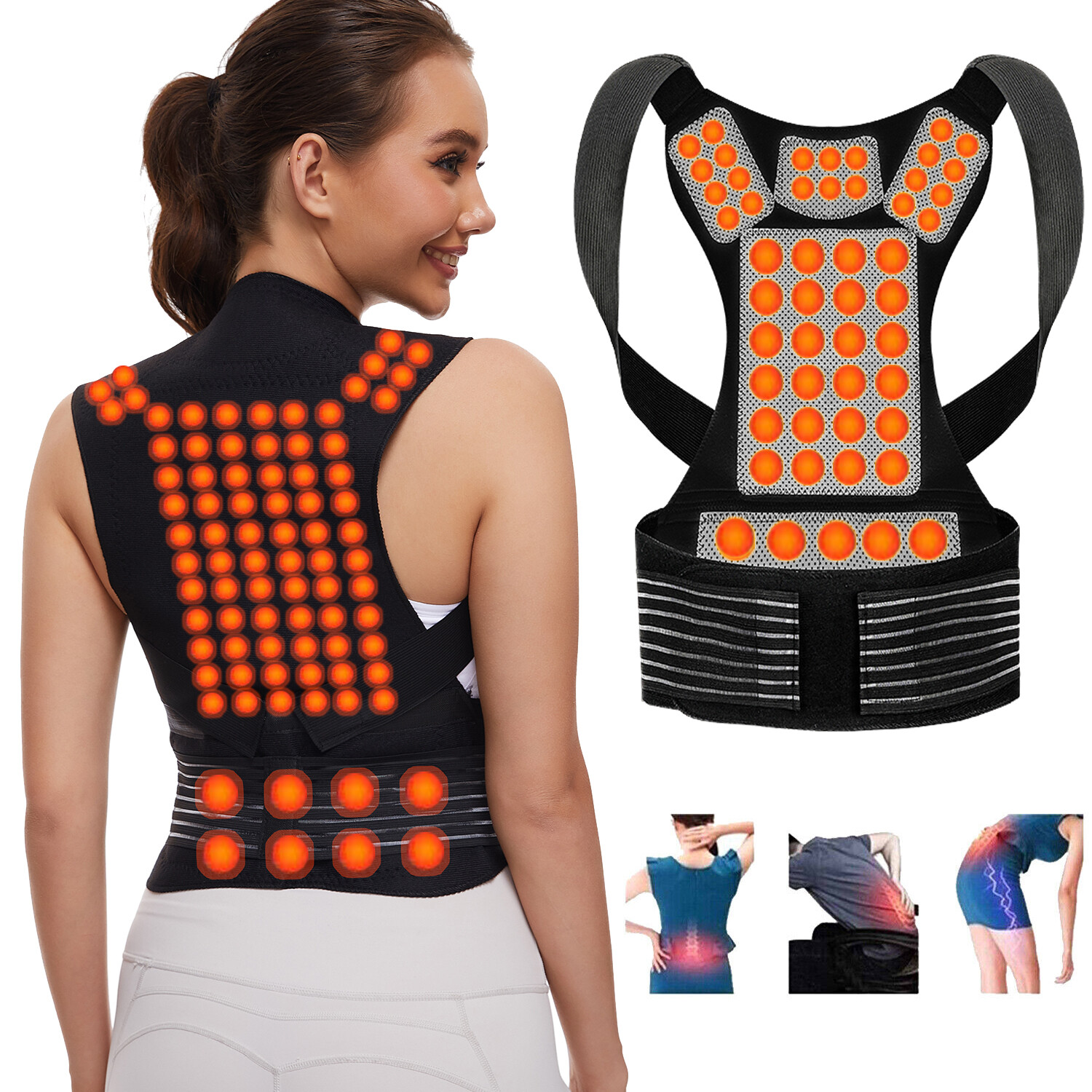 Magnets Heated Vest Posture Corrector Brace Self Heating Lumbar Pad Back Support