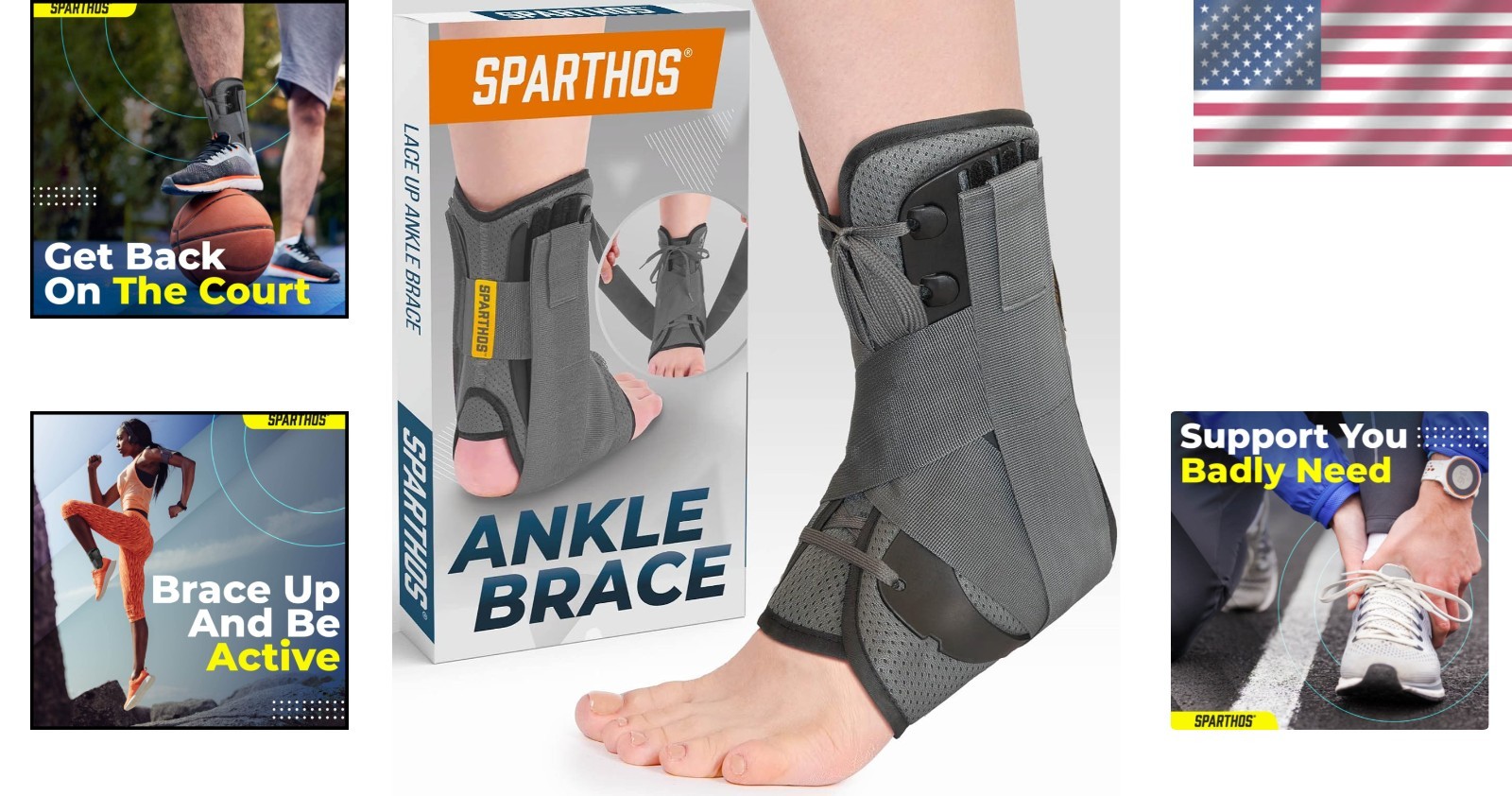 Lace-Up Adjustable Ankle Brace – Ideal for Running & Basketball – Gray Large