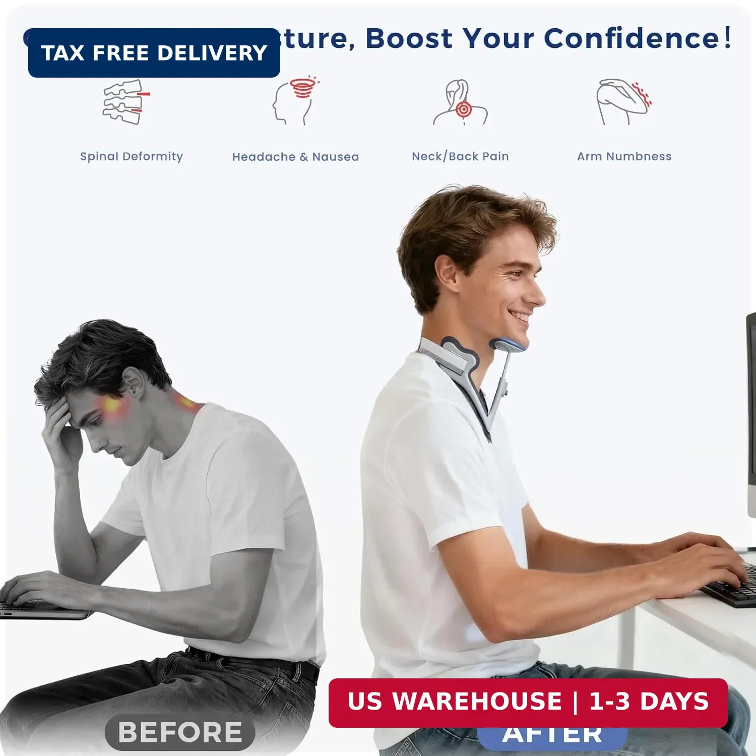 Posture Corrector for Neck & Cervical Spine Alignment – 360° Adjustable Neck Col