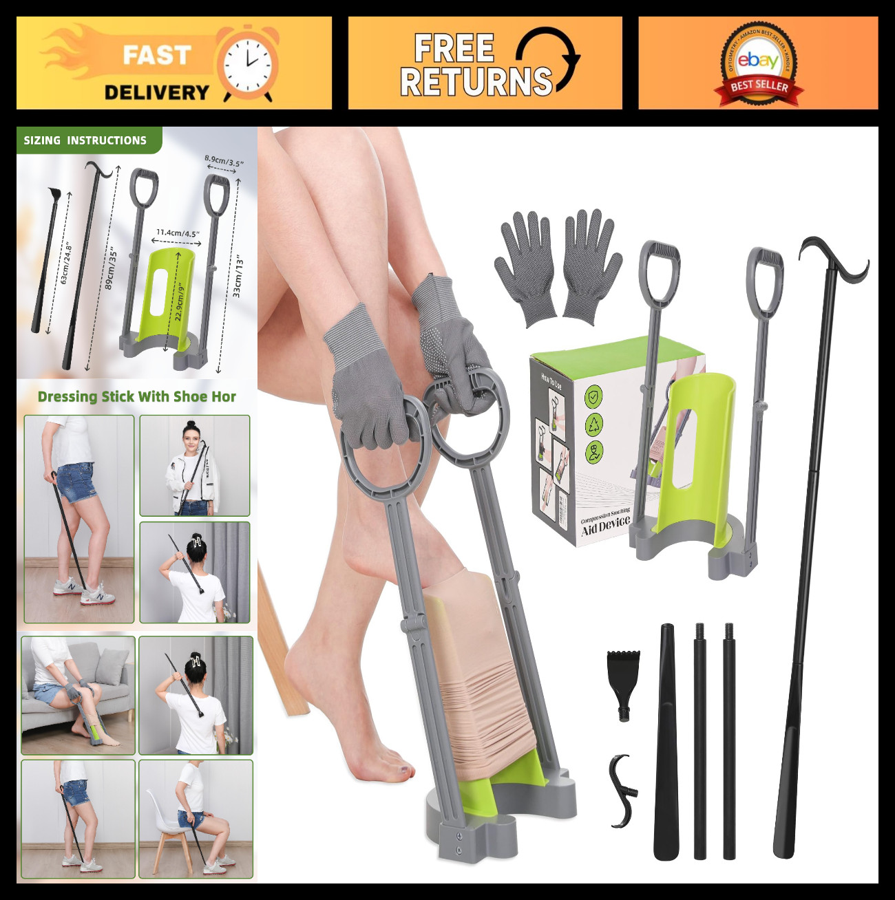 Compression Sock Aid Device – Easy Helper for Putting on Hosiery & Stockings – R