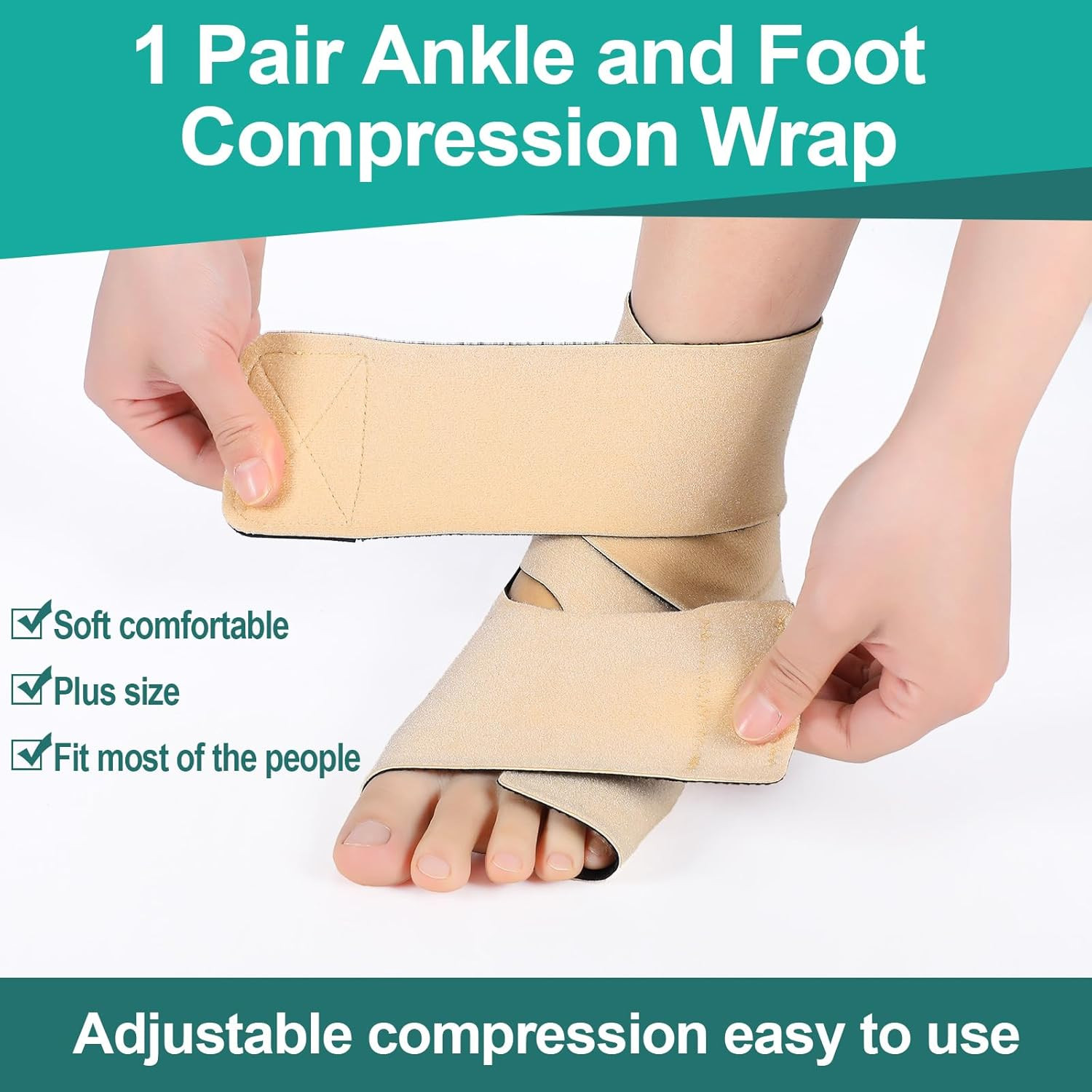 2-Pack Adjustable Ankle & Foot Compression Wraps, All-Day Support Brace Set Pair