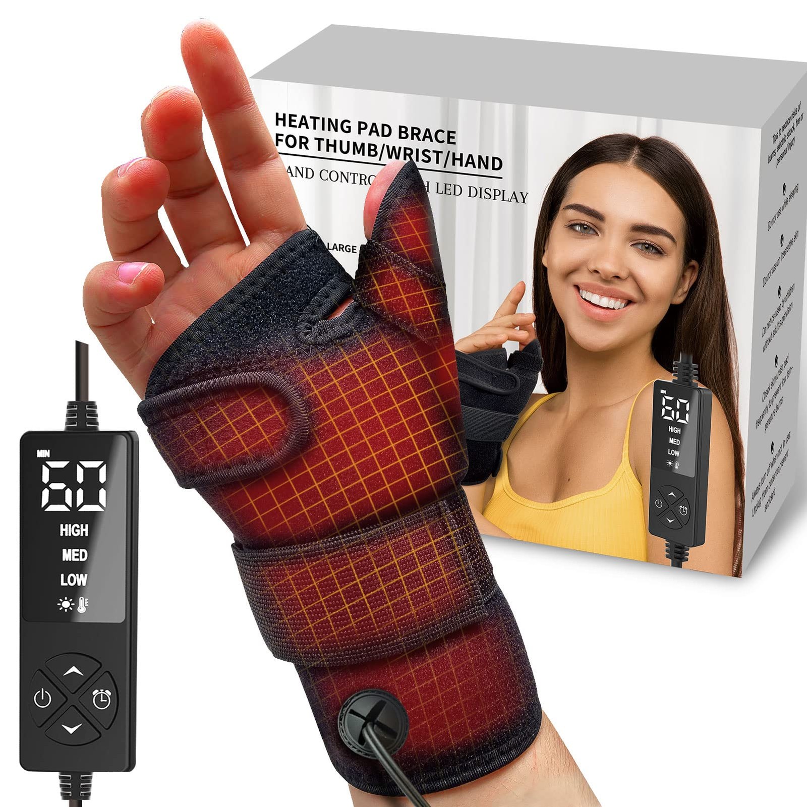 sticro Thumb & Wrist Heating Pad for Hand Arthritis, Heated Small, Black