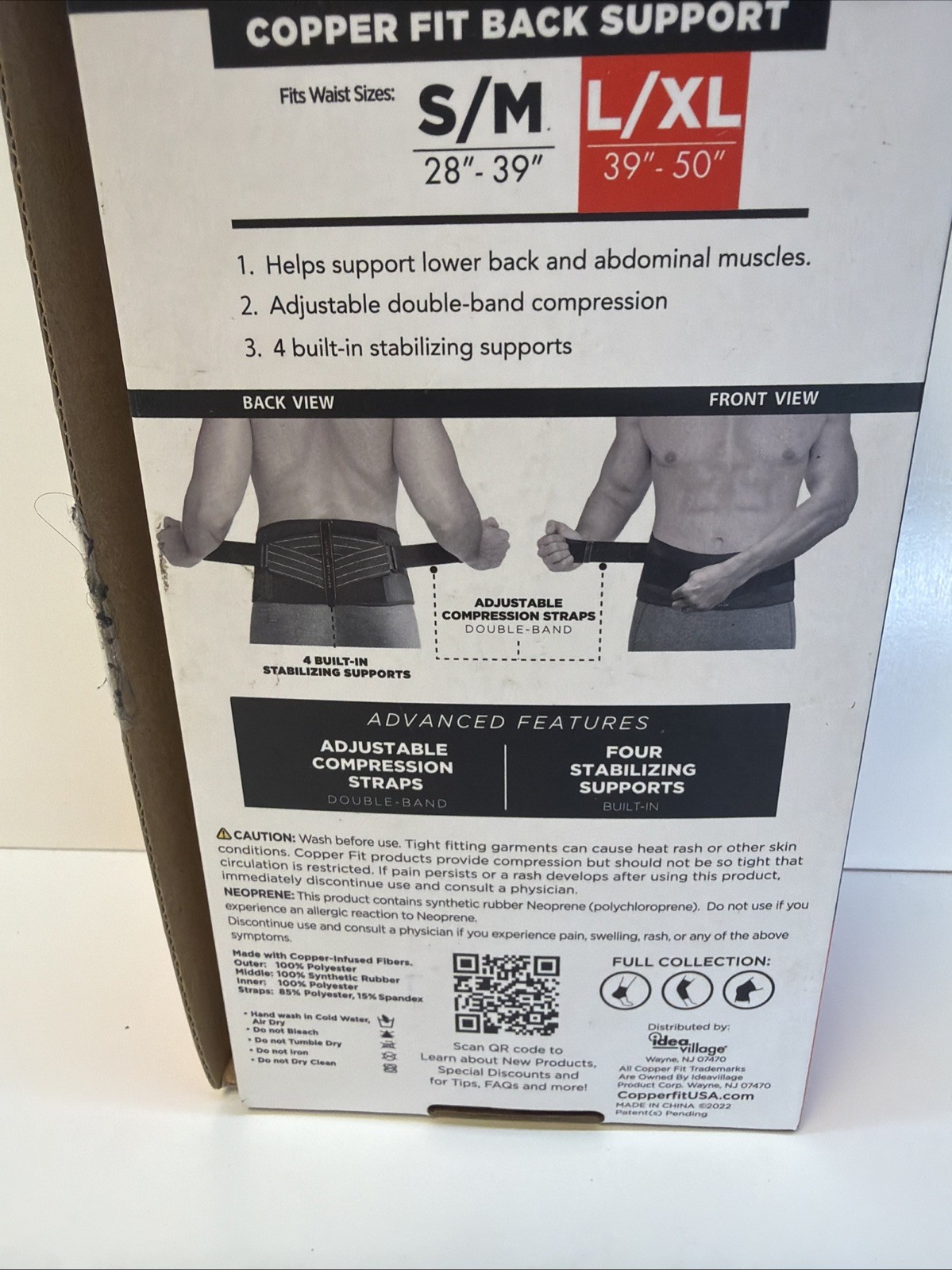 Copper Fit Back Pro Compression Support Belt Adjustable Straps Size L/XL NWT