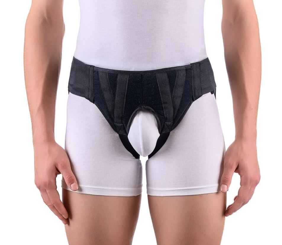 Double Inguinal Hernia Groin Belt with Compression Pads Black