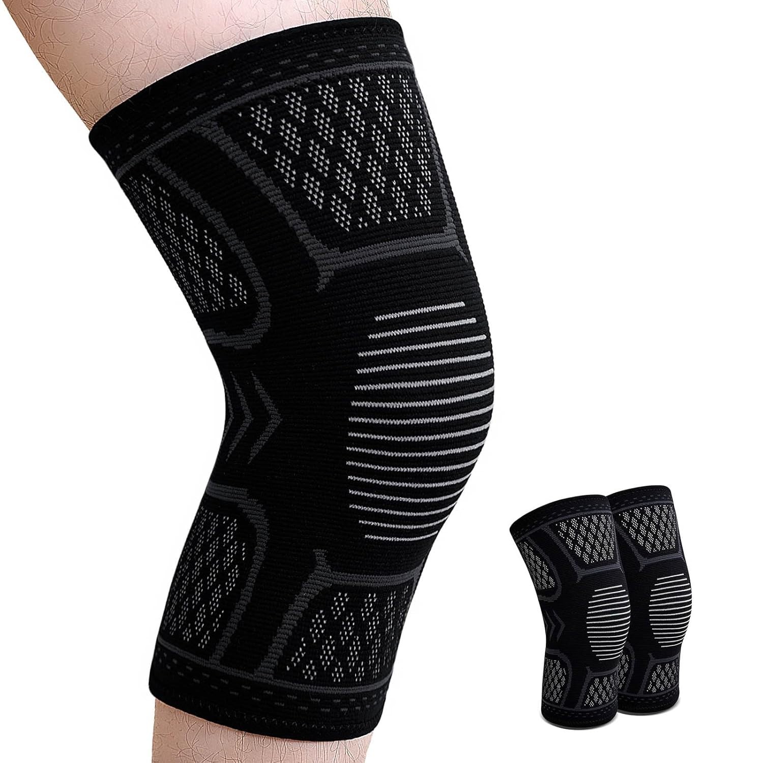 2 Pack Knee Support Sleeve Arthritis Pain Relief, Compression Knee Brace, Black